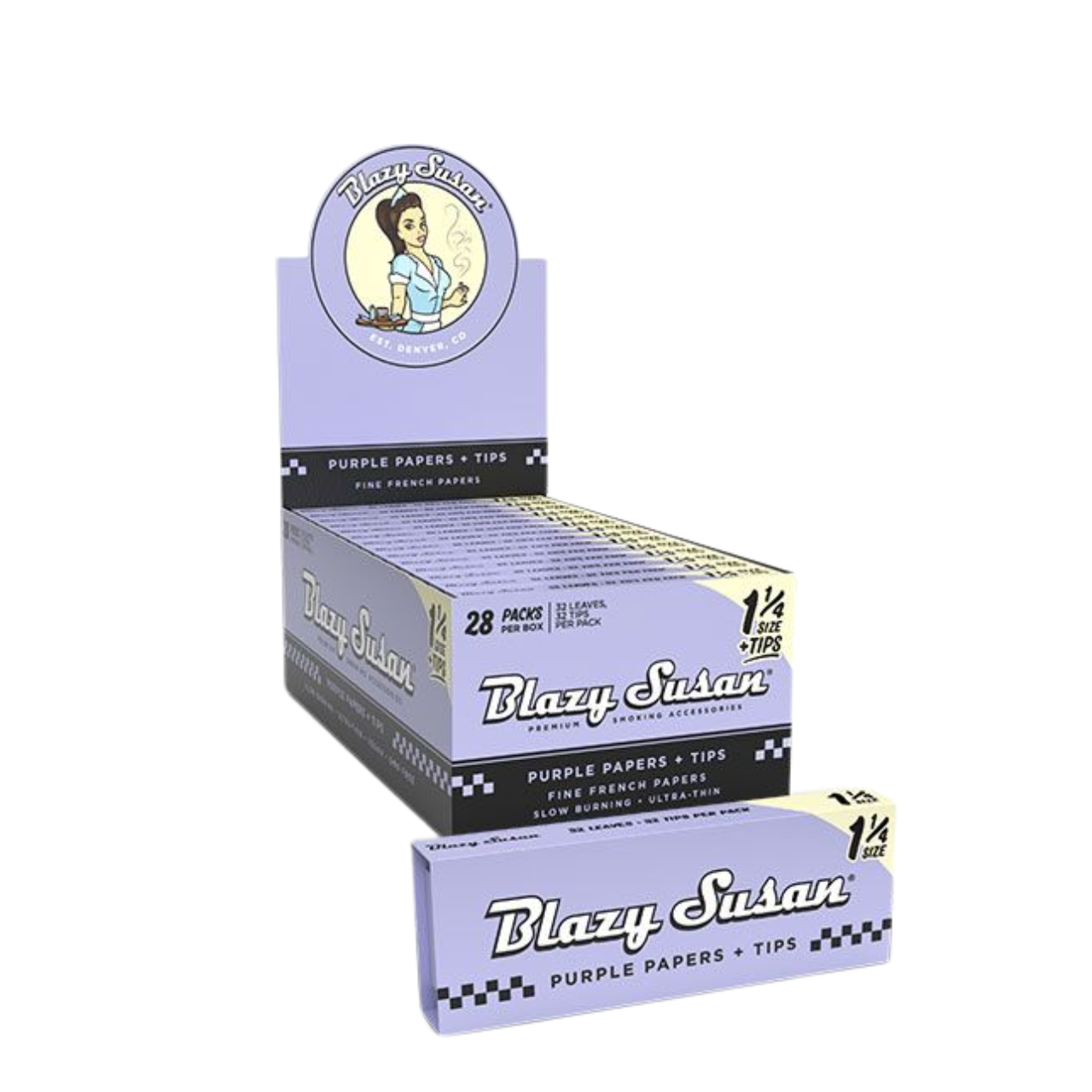 BLAZY SUSAN 1 1/4 SIZE COMBO PACK 32 ROLLING PAPERS+TIPS (28 PK)